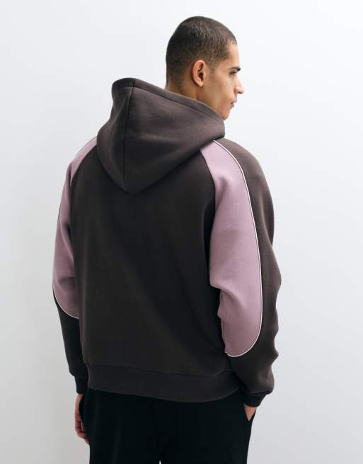 ASOS DESIGN hoodie zippé coupe ample et carrée avec imprimé, découpes et passepoil marron, 5 de 9