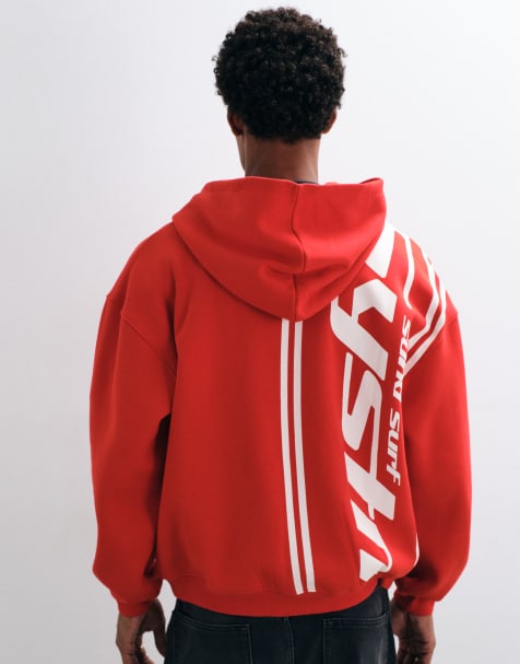 ASOS DESIGN hoodie zippé oversize épais avec imprimé au dos rouge - view 1