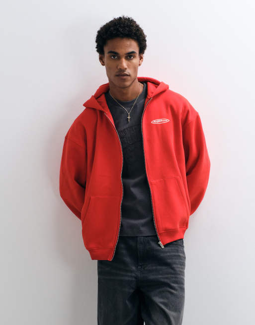 ASOS DESIGN hoodie zippé oversize épais avec imprimé au dos rouge, 3 de 5