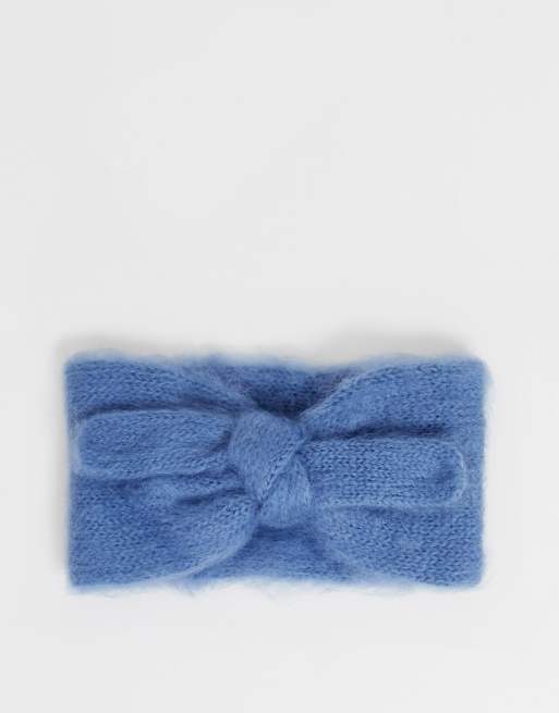 ASOS DESIGN - Hoofdband met strik van pluizig garen in blauw, 2 van 4
