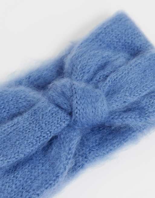 ASOS DESIGN - Hoofdband met strik van pluizig garen in blauw, 3 van 4