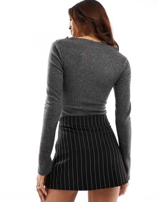 ASOS DESIGN - Hooggesloten body met gedrapeerde overslag in antraciet, 4 van 4