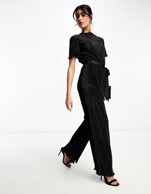 ASOS DESIGN - Hooggesloten jumpsuit in zwart plissé