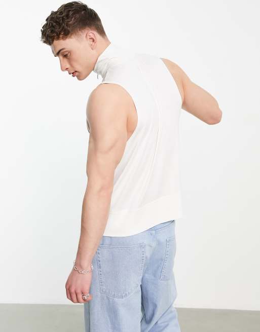 ASOS DESIGN - Hoogsluitend hemd van zware stof met rits in crème, 2 van 4
