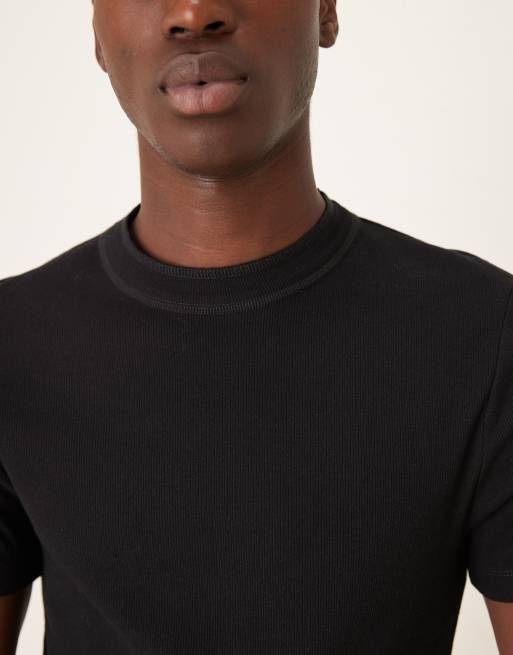 ASOS DESIGN - Hoogsluitend muscle fit T-shirt met ribbels in zwart, 5 van 5