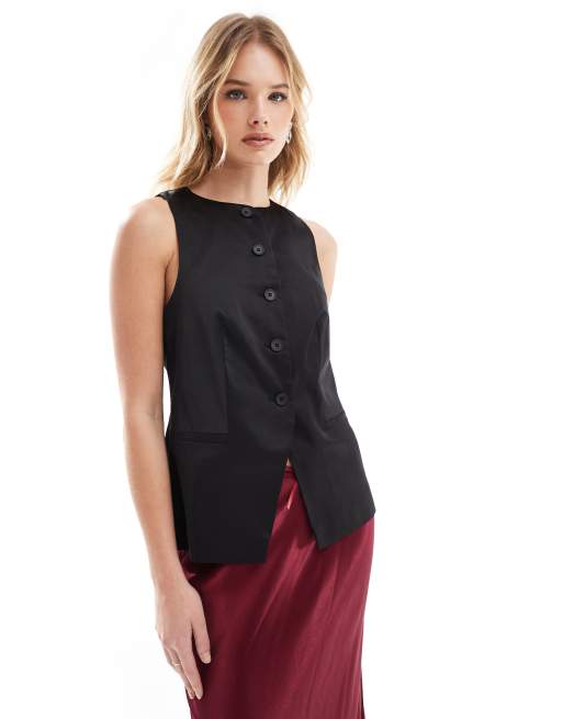 ASOS DESIGN - Hoogsluitend satijnen gilet in zwart