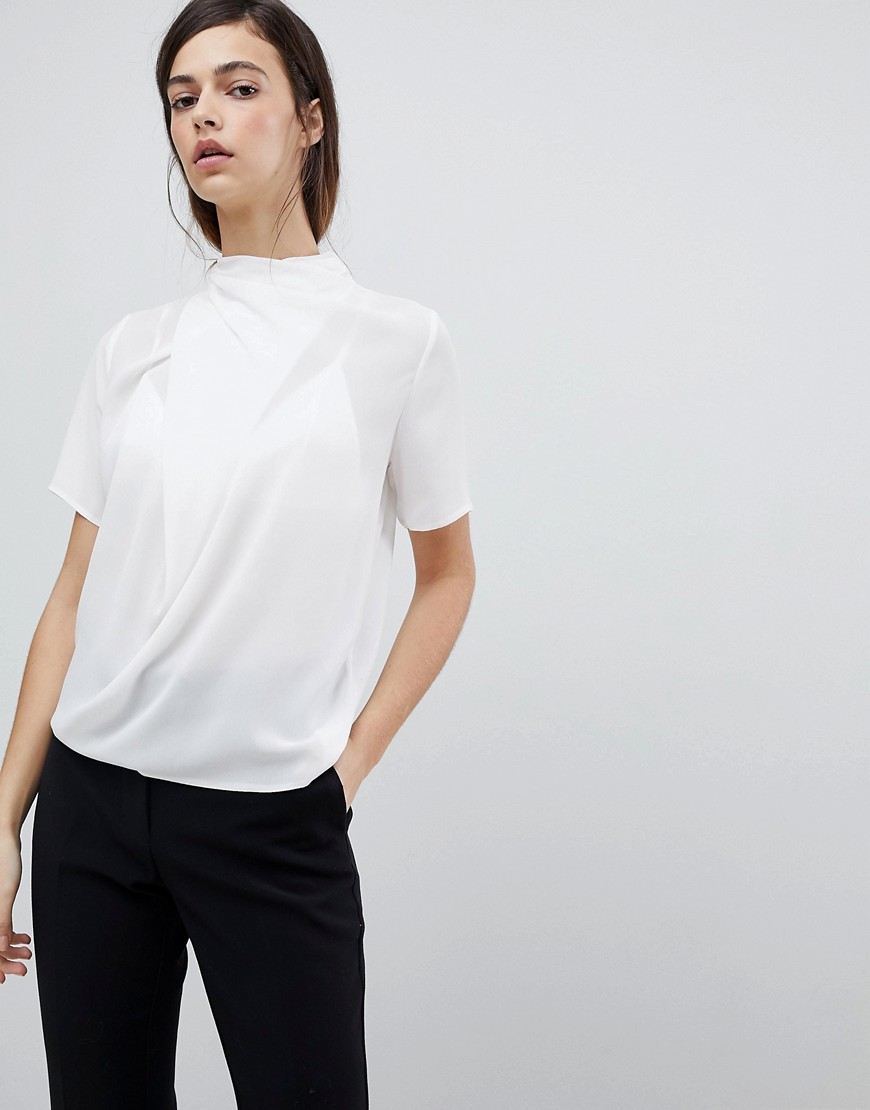 ASOS DESIGN - Hoogsluitend T-shirt met drapering-Wit