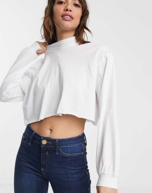 ASOS DESIGN - Hoogsluitend T-shirt met lange mouwen in wit, 3 van 4