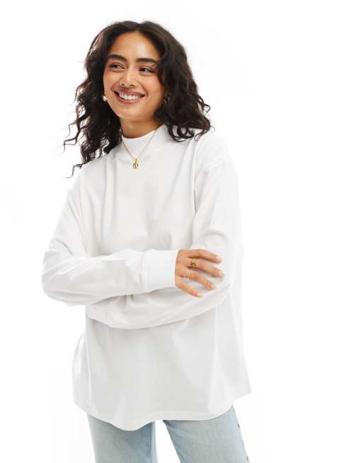 ASOS DESIGN - Hoogsluitend T-shirt met lange mouwen in wit