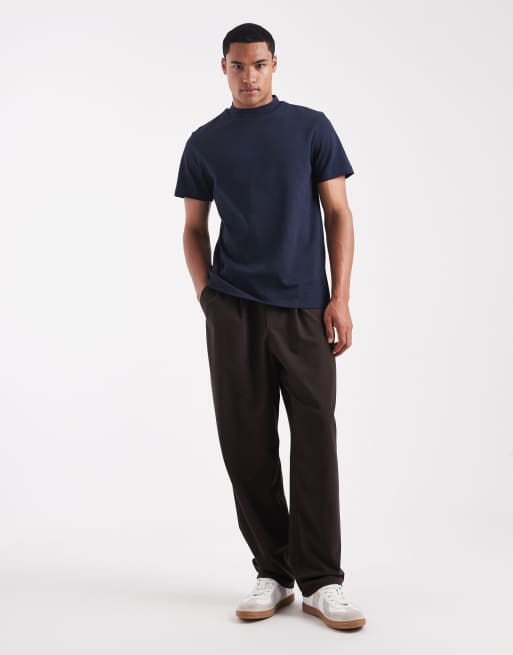 ASOS DESIGN - Hoogsluitend T-shirt van zware stof in marineblauw , 2 van 5