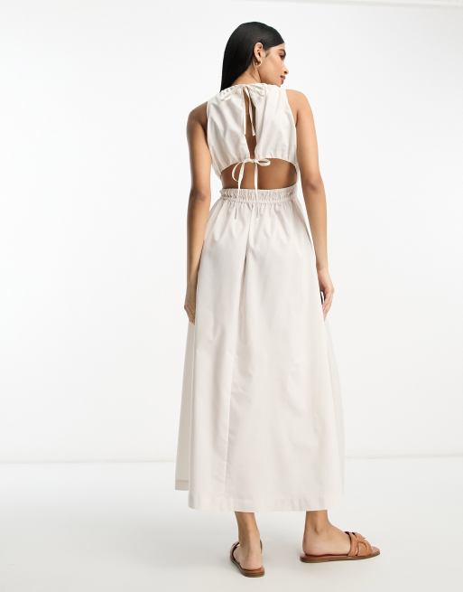 ASOS DESIGN - Hoogsluitende geplooide maxi jurk van katoen in ecru , 3 van 4