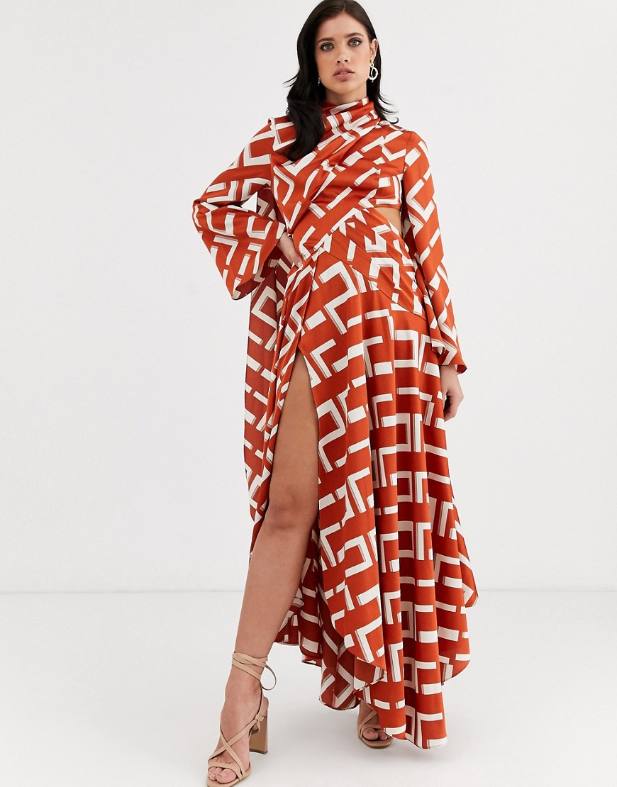 ASOS DESIGN - Hoogsluitende lange jurk met monogramprint-Multi