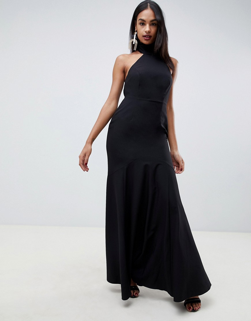 ASOS DESIGN - Hoogsluitende lange jurk van crêpe-Zwart