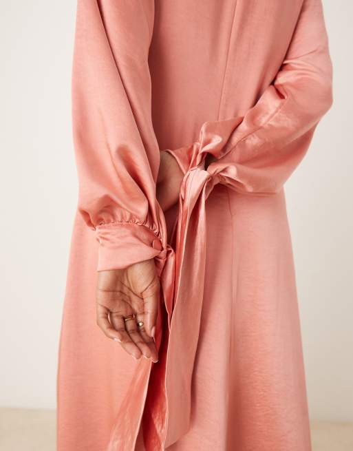 ASOS DESIGN - Hoogsluitende maxi jurk met blousonmouwen in roze, 2 van 4