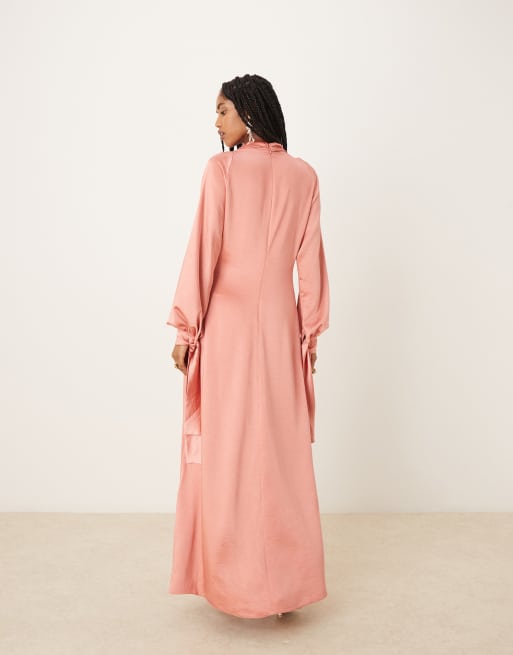ASOS DESIGN - Hoogsluitende maxi jurk met blousonmouwen in roze, 3 van 4