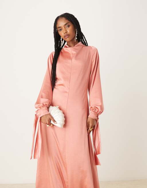 ASOS DESIGN - Hoogsluitende maxi jurk met blousonmouwen in roze, 4 van 4