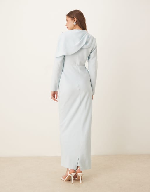 ASOS DESIGN - Hoogsluitende maxi-jurk met gedrapeerd lijfje in lichtblauw, 2 van 4