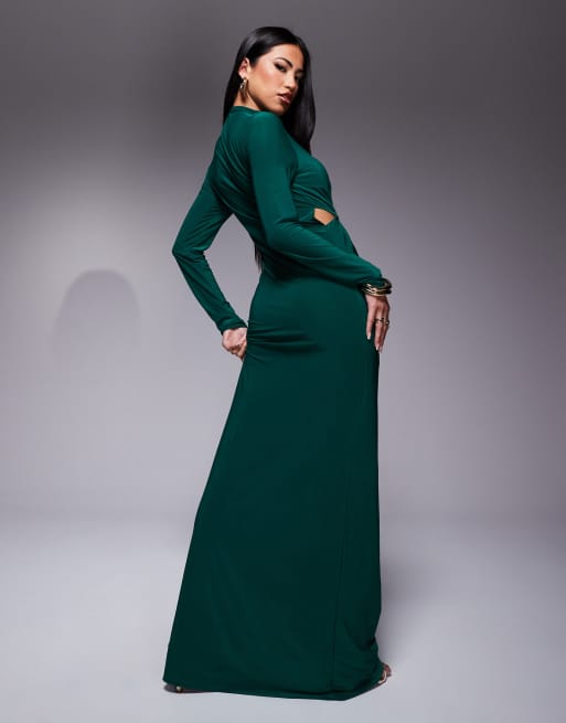 ASOS DESIGN Hoogsluitende maxi-jurk met lange mouwen en blouson