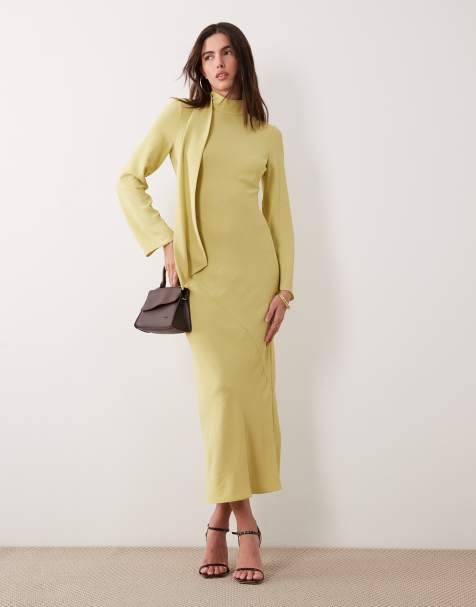 ASOS DESIGN - Hoogsluitende maxi jurk met sjaaldetail in groen - view 1