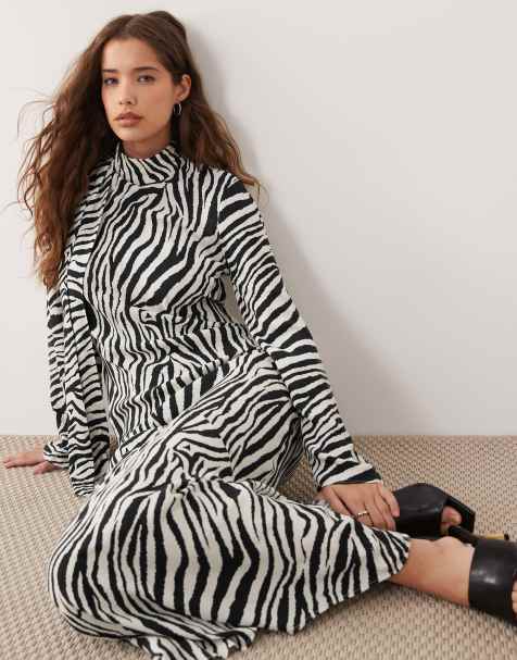ASOS DESIGN - Hoogsluitende maxi jurk met sjaaldetail in zebraprint - view 1