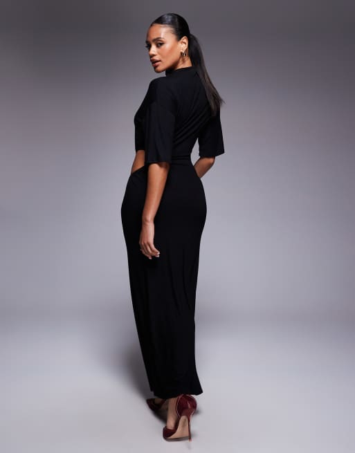 ASOS DESIGN - Hoogsluitende maxi jurk met uitsnijding aan de zijkant in zwart, 4 van 4