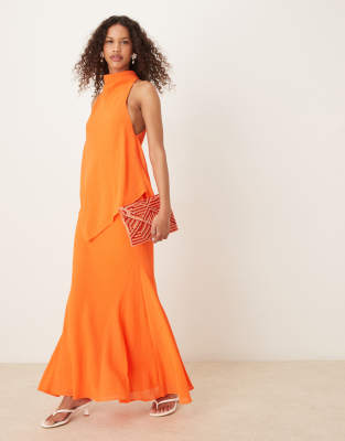 ASOS DESIGN - Hoogsluitende maxi-jurk van gelaagd chiffon in oranje - view 1