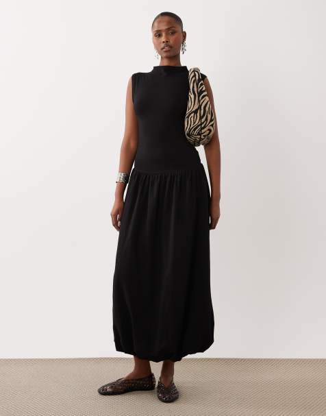 ASOS DESIGN - Hoogsluitende mouwloze maxi jurk met verlaagde taille in zwart - view 1