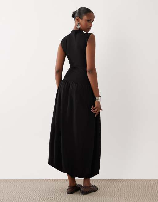 ASOS DESIGN - Hoogsluitende mouwloze maxi jurk met verlaagde taille in zwart, 4 van 4