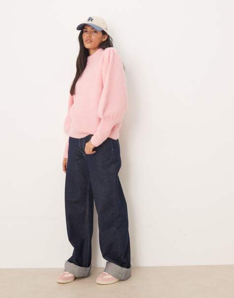 ASOS DESIGN - Hoogsluitende pluizige trui in roze - view 1