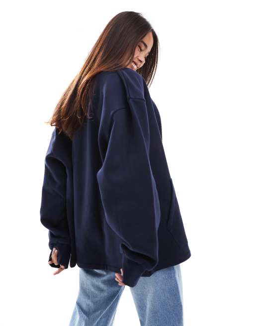 ASOS DESIGN - Hoogsluitende sweater met rits in marineblauw, 2 van 4