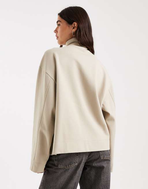 ASOS DESIGN - Hoogsluitende top met lange mouwen en rits in beige , 2 van 4