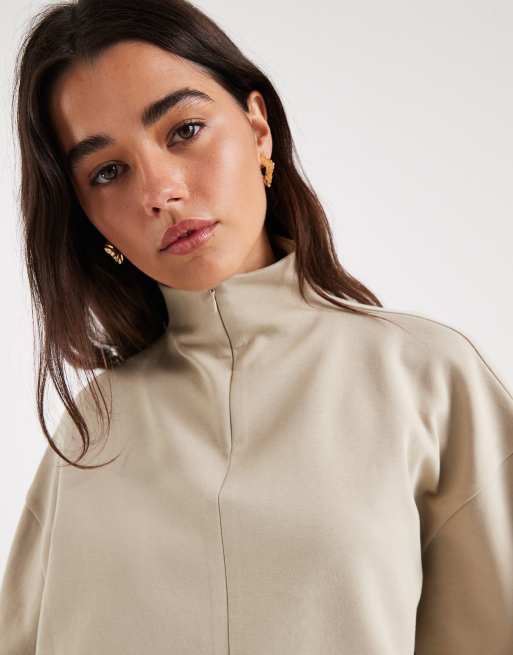 ASOS DESIGN - Hoogsluitende top met lange mouwen en rits in beige , 3 van 4