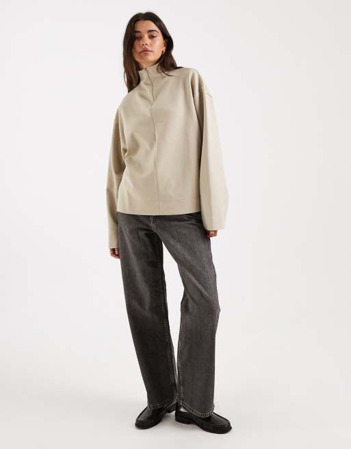 ASOS DESIGN - Hoogsluitende top met lange mouwen en rits in beige , 4 van 4