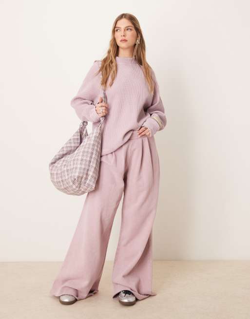 ASOS DESIGN - Hoogsluitende top met lange raglanmouwen en wafelstructuur in mauve met wassing, 3 van 4