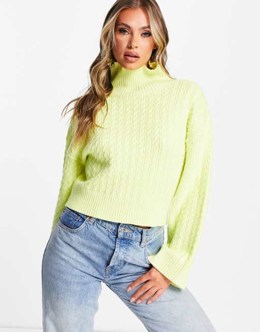ASOS DESIGN - Hoogsluitende trui met mini kabels in geel