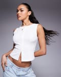 [ASOS DESIGN] ASOS DESIGN hook and eye curved hem ribbed top in ivory-White XS Ivory
