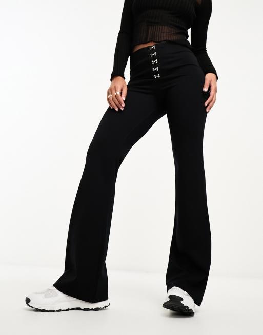 ASOS DESIGN hook and eye detail kick flare pants in black