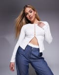 [ASOS DESIGN] ASOS DESIGN hook and eye front rib cardigan in ecru-White L Ecru