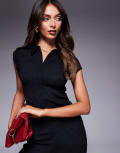 [ASOS DESIGN] ASOS DESIGN hook and eye short sleeve top in black (part of a set) S Black