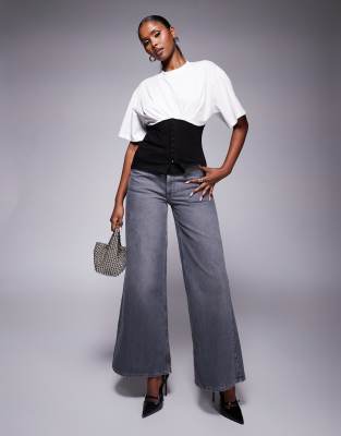 ASOS DESIGN CORSET WAIST TEE WITH BLACK & WHITE 