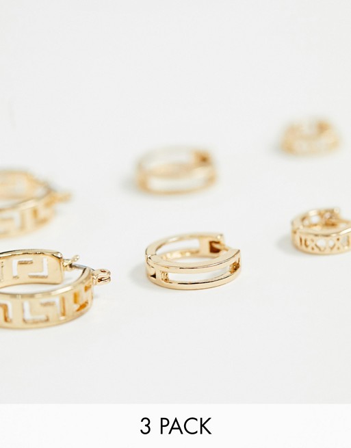 ASOS DESIGN hoop earring pack with cut out in gold tone