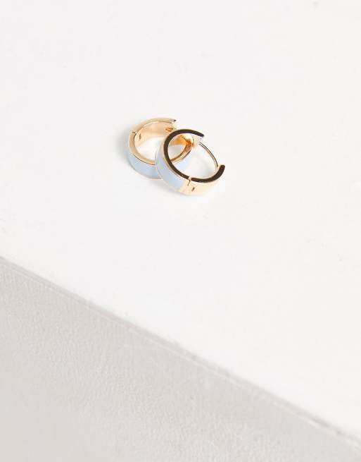 ASOS DESIGN hoop earring with baby blue enamel in gold tone