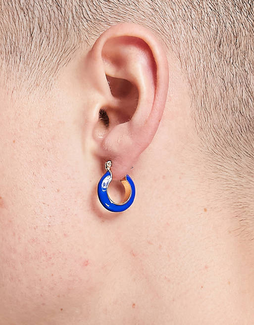 Hoop earring with blue enamel in tone Asos Men Accessories Jewelry Earrings Hoop 