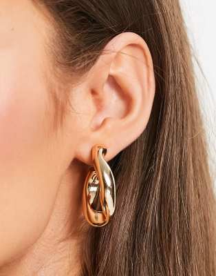 ピアス [BLACKMUSE] Gold twist link hoops Earrings ASOS DESIGN hoop earring with twist link design in gold tone