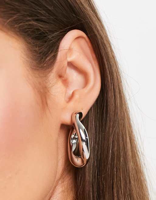  ASOS DESIGN hoop earring with twist link design in silver tone 