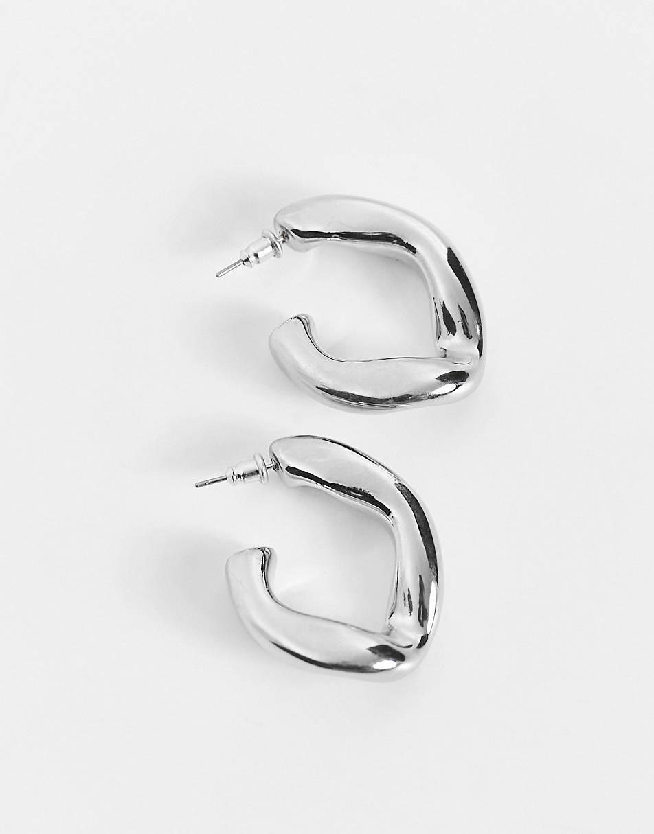ASOS DESIGN hoop earring with twist link design in silver tone ...
