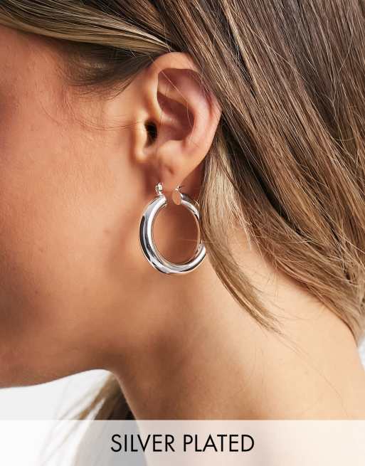ASOS DESIGN hoop earrings in 35mm tube design with silver plate