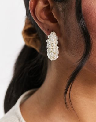 ASOS DESIGN hoop earrings in all over faux pearl design