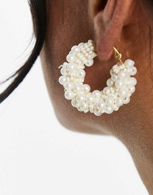 Faux pearl deals hoop earrings