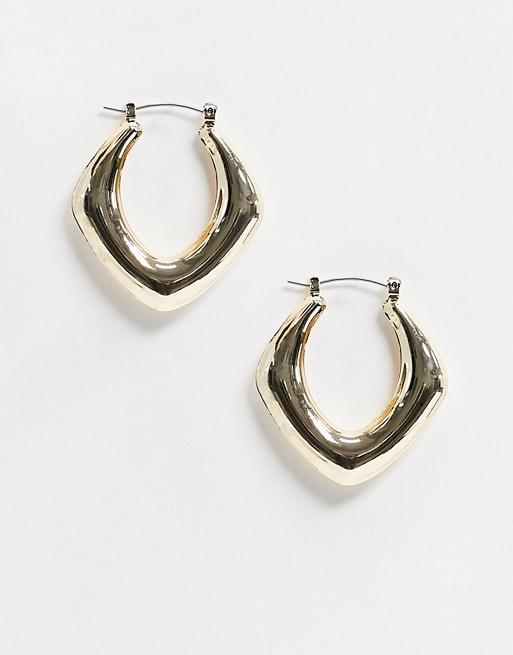 ASOS DESIGN hoop earrings in chunky square shape in gold tone